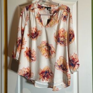 Gibson blouse FLORAL 3/4 sleeve size Medium P2P 19🌸🧡🌸NWT